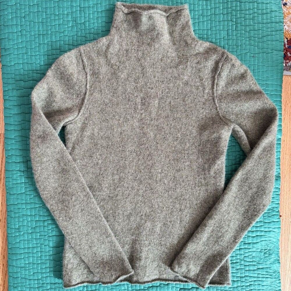 Nicole Miller 100% 2-Ply Cashmere Turtleneck Sweater Sz S Sage Green Cozy Preppy